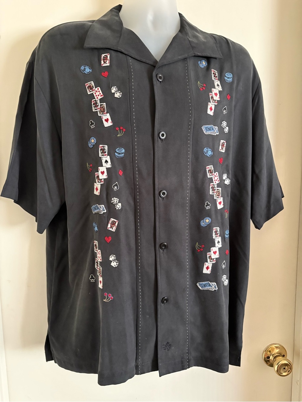 Nat Nast luxury originals Black Button-Up Camp Shirt with Poker Card Motif